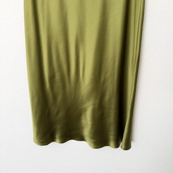 [Serenity] Olive Green Elastic Waist Pull On Silk Satin Midi Slip Skirt NWT XL - Picture 8 of 12